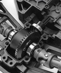 Close-up of steel differential gear set for Traxxas 1/16 Mini Maxx, Mini Slash, XRT VXL 3S showing spiral cut upgrade.