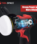 12V Cordless Buffer Polisher Kit With 3 Inch Mini Car Buffer And Sander, side view showing motor and pad, for DIY detailing