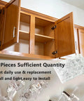 Clear Shelf Pegs 30 Pack 5mm Transparent Cabinet Support Holders displayed in a kitchen cabinet with easy access.