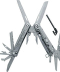 Fortitude BF 206 17 In 1 Stainless Steel EDC Multi Tool Pocket Knife open, showing various tools and nylon sheath for camping and hiking.