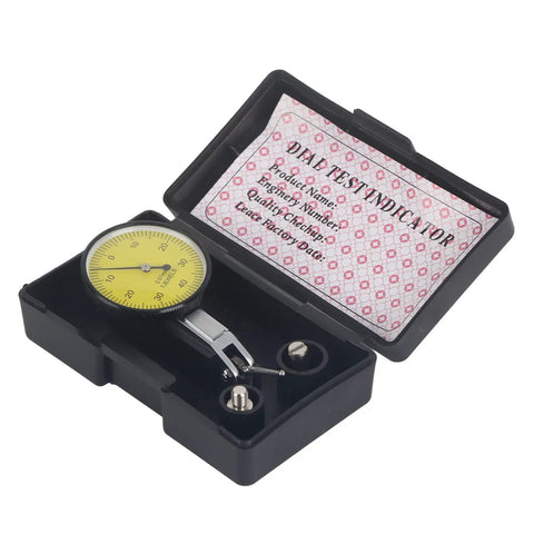 Dial Test Indicator Kit 0.01mm Precision Lever Dial Gauge with high visibility yellow scale in aluminum case