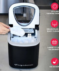 Go To Compact Countertop Ice Maker With 26 Lb Per Day Capacity, Black Finish being used with hand scooping ice