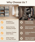 Hanging Closet Organizer 4 Tier With Detachable Fabric Bins And Collapsible Baskets, No Fuss Space Saving Closet System For Home Dorm RV, Easy Access Open Shelf Design, Gray in modular and customizable setup comparison.