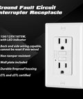 Straight Up Rock Solid 5 Pack 15 Amp Gfci Outlets For Indoor Wall Wiring Etl Approved White Non Tamper Resistant Gfi Receptacles With Bright Green Indicator And Dead Simple Reset Switch on a black background.