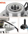 Close-up of 4WD Front Wheel Hub Bearing Assembly With ABS For Chevy Silverado Tahoe Suburban Express 1500 SUVs And Trucks GMC Sierra Cadillac Escalade 99-07 6 Lug AWD 4X4 Replacement Replaces 515036 1 Pack, showing bearing and ABS sensor details.