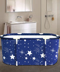 Portable Folding Bathtub Soak Tub For Tiny Bathrooms And Showers, Spa Level Soaking, No Pump Needed, Starry Night Blue design