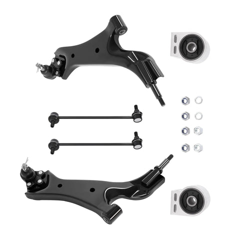 Beefed-Up Front Lower Control Arm Sway Bar Kit With Ball Joints For 2010-2017 Chevy Equinox And GMC Terrain Heavy-Duty Steel Suspension Links 4-Piece Direct-Fit Replacement, black steel arms, links, bushings