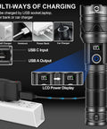 Rechargeable High Lumen Flashlight With 100000 Lumens Hella Bright Long Range Beam Up To 5000 Ft USB C Fast Charge featured with power display