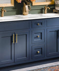 Blue bathroom vanity with 25 pack gold cabinet handles pulls for dresser drawers and kitchen cabinets door pulls brushed brass hardware