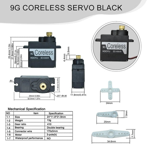 Diagram of Two Pack 9g Coreless RC Servo Motors With Full Metal Gear, Beefy Torque 4kg-Cm, Fast Response 4.8V-8.4V.