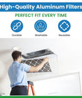 Person installing Replacement Aluminum Pre Post Filter For Trion Air Cleaners HE1400 MAX5 1400 IAQ1400 AirBear 12.5 X 16 X 0.375 Inches 2 Pack
