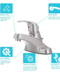 WaterSense Certified Brushed Nickel Single-Handle Bathroom Sink Faucet With Sleek Modern Look, durable metal, easy-use lever