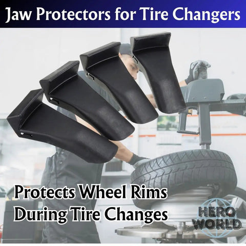 4 Piece Tire Changer Jaw Protectors Kit With Straight Curved And Short Clamp Covers and Rim Guard Inserts, in use