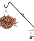 Heavy Duty 20 Inch Deck Hook With Swivel Wing Nut Design For Hummingbird Feeders Rust Proof Black Metal S Hook, holding hanging flower basket.