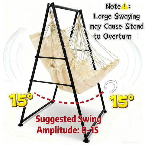 All-In-One Hammock Chair Set With Foldable Stand And XL Swing Chair With Footrest, iron frame, 450 lbs capacity, side view.