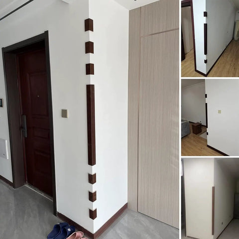 Top Tier Wood Edge Nosing Trim for Window Sills and Door Frames shown on corner walls in modern interior spaces.