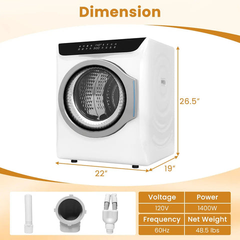Compact Portable Washer And Dryer Combo Featuring Heated Boot Dryer Fully Automatic 28 Pound Washing Machine dimensions 26.5 x 22 x 19 inches.