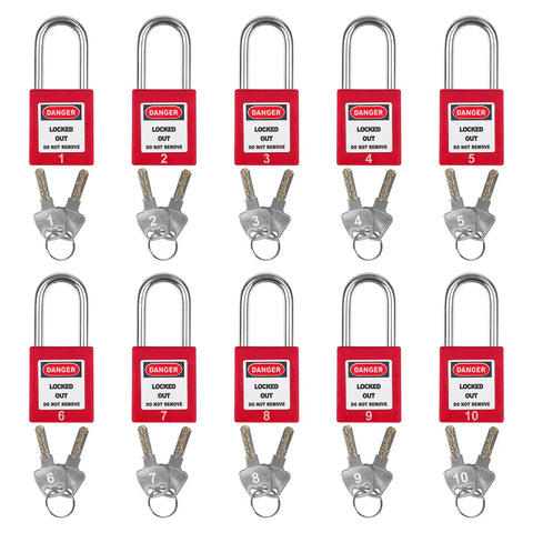 No Fuss Lockout Tagout Station And Group Safety Kit featuring OSHA compliant brass padlocks with keys for safe machinery locking.