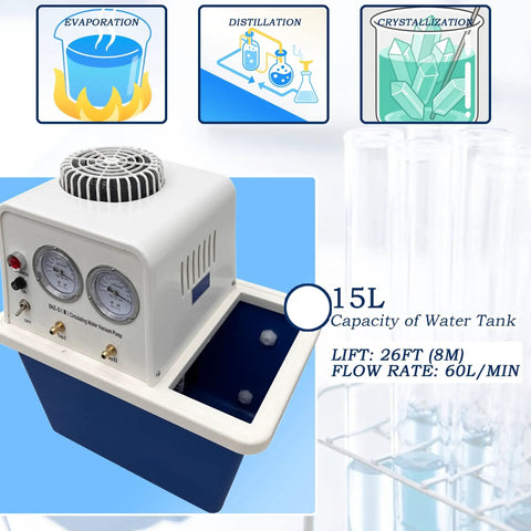 Circulating Water Vacuum Pump 110V Laboratory Vacuum Pump With Dual Gauge 15L Capacity For Vacuum Filtration And Evaporation