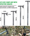 All In One Folding Tactical Shovel Hatchet Kit with axe and extension handle, chopping wood.