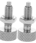Rock Solid Pack Of Two Stainless Steel Self Locking Pins With Knurled Handles And Retractable Spring Plungers For Toolbox Quick Release Indexing Locks That Truly Get The Job Done - close-up of locking pins.