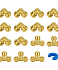 1/2 Inch Push-Fit Fittings Bulk Pack No Lead Brass Elbow 90 Degree (10) and Tee (5) for PEX Copper CPVC