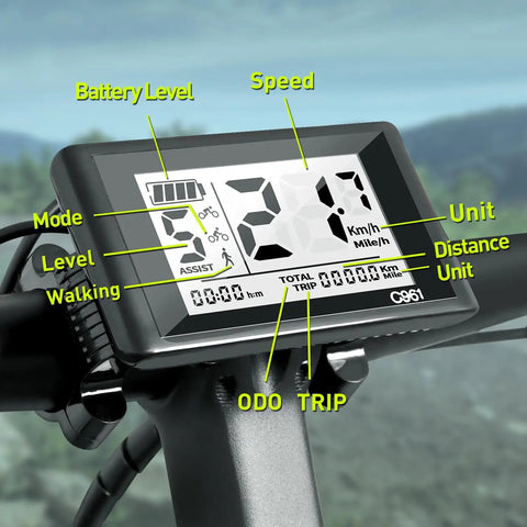 C961 5 Pin Female Ebike LCD Display For Bafang BBS01B BBS02B BBSHD Mid Drive Motors With UART Protocol Plug And Play Supports 0 To 9 Pedal Assist Levels Bike Computer Screen 22mm Handlebar Mount