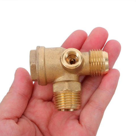 Copper One Way Check Valve For Air Compressors 20mm Connector Quiet Industrial Pro Grade Spare Part With Three Port Tee For Flexible Pipe Connections In Workshop Use Anti Backflow Safety, hand-held brass valve