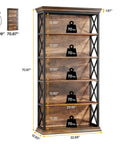 Heavy Duty Six Tier Industrial Bookshelf With Fresh X Pattern Accents 71 Inch Tall showing dimensions and weight capacity for each shelf.