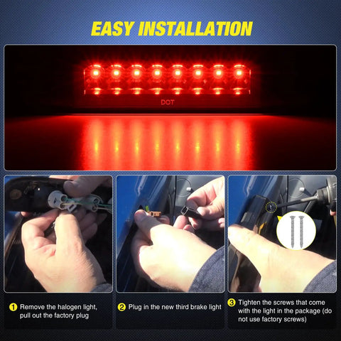 High Mount Third Brake Light LED Upgrade For Toyota Tacoma 1995 2016 Pickup showing easy installation steps