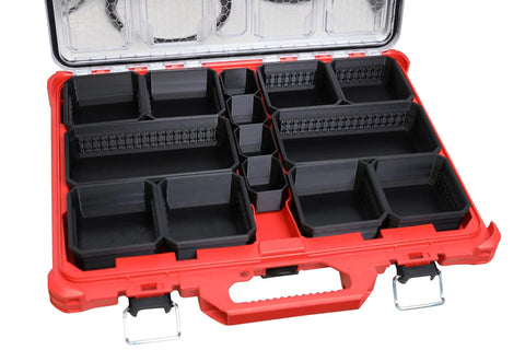 Milwaukee Packout Low Profile Tool Box Organizer Middle Bin Set Heavy Duty Modular Storage System Black Plastic 4 Count
