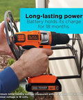 Person using 20V Max Cordless Drill Driver With Battery And Charger, LED Work Light, Lightweight 3.5 Lb Design on a metal rack