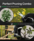 Beast Mode Pruning Shears For Gardening With SK5 Blades used for trimming flowers and branches in outdoor garden setting.