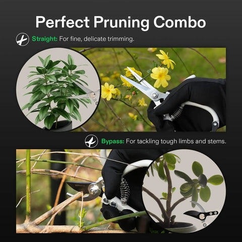 Beast Mode Pruning Shears For Gardening With SK5 Blades used for trimming flowers and branches in outdoor garden setting.