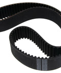 Heavy Duty 138 Tooth Drive Belt Perfect Replacement For Harley Parts BDL-138-38K showing a curved design and ribbed texture.