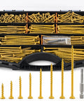 Multi Size Deck Screws Assortment Kit 490 Piece Set with organized tray showing various sizes for outdoor wood projects