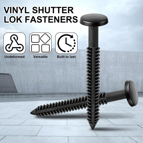 Bulk Pack 36 Pcs 3 Inch Vinyl Shutter Fasteners For Window Panels Lok Pins Screws Shutter Spikes Anchor Black Easy Install For DIY Vinyl Siding Installations And Quick Home Makeovers shown outside a building
