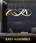 Gold LED Ring Dining Room Chandelier Pendant Light Fixture for Living Room and Kitchen, modern circular design in dining room