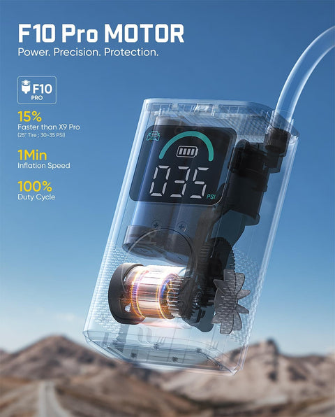X10 Pro Portable Tire Inflator with No Fuss 35 Second Jet Inflation 150 Psi Cordless Air Pump digital gauge close-up