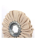 Close-up of Awesome Two Piece 120 Millimeter Cotton Airway Buffing Wheels Set with 19mm bore and durable 8 ply cloth.