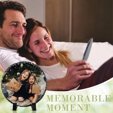 Couple holds 10 Pack Bulk Sublimation Slate Blanks With Display Holders For Dope DIY Crafts stone plaque, photo with kids