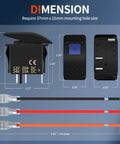 12V Blue LED Rocker Switch Waterproof Marine Grade SPST Three Pin On Off 20A Heavy Duty dimensions and connectors