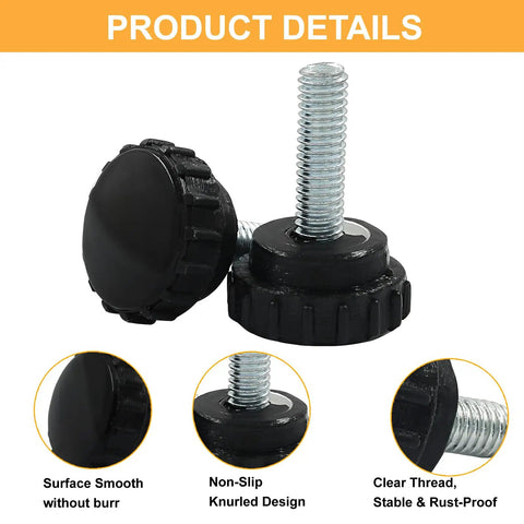 Top Shelf M6 X 20MM Knurled Thumb Screws 10 Pack Black Galvanized Steel Fasteners close-up showing knurled design and smooth surface.