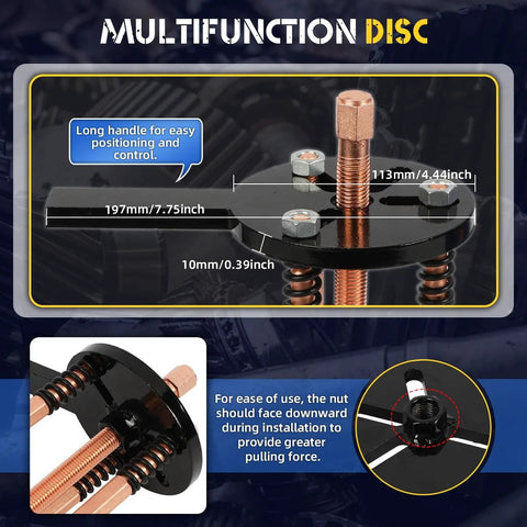 Front view of Amazon 36-in-1 bearing puller kit, black disc with copper bolts and springs