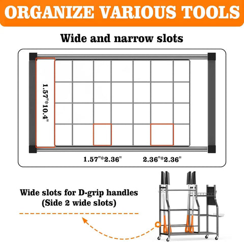 Top view diagram of 36 Inch Large Garden Tool Organizer On Wheels With Grab And Go Side Pocket Three Tier Rolling Garage Storage Cart
