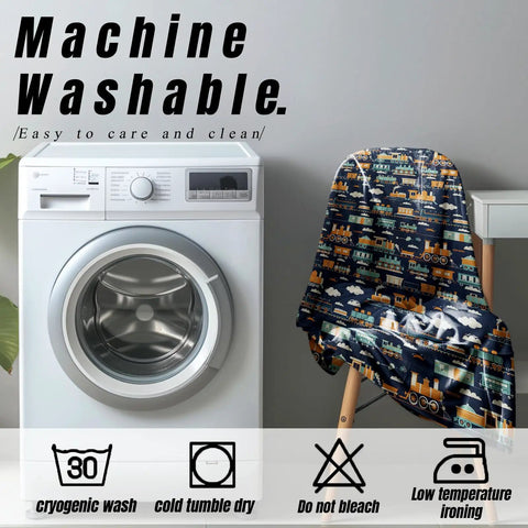 Comfy Train Themed Throw Blanket For Kids And Adults Cute Retro Steam Locomotive Pattern Fuzzy Warm Flannel Plush 50x60 Inches on chair