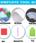Colorful Axolotl 5D Diamond Art Kit For Adults And Beginners, Full Drill Round Diamond Painting Craft Set With Tools, Glitter Gem Painting For Home Decor, Totally Chill DIY Art Project, 13.78 By 13.78 Inches complete tool kit contents, including colorful diamonds, HD canvas, wax, pen, trays, and bags.