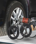 Ditch Those Worn Rings! Grab This 2-Set Air Impact Wrench Retainer And O-Ring Kit For 3/8 To 1 Square Drive Sockets Compatible With Craftsman Ir Tools Keep Your Grip Tight. air impact wrench on car wheel with black metal retainer rings