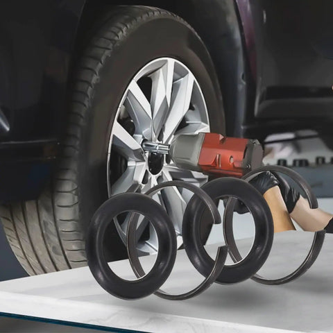 Ditch Those Worn Rings! Grab This 2-Set Air Impact Wrench Retainer And O-Ring Kit For 3/8 To 1 Square Drive Sockets Compatible With Craftsman Ir Tools Keep Your Grip Tight. air impact wrench on car wheel with black metal retainer rings