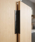 Close-up of 4 Piece Heavy Duty Black Stainless Steel Piano Hinge Set for Solid Wood Cabinets and Doors Continuous Hinge